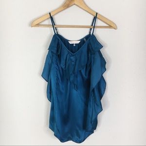 Rebecca Taylor Blue 100% Silk Ruffle Blouse Tank